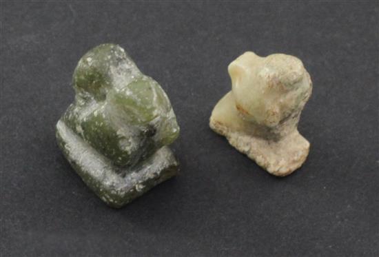 Two Egyptian steatite Horus falcon amulets, c.600-300 B.C. 0.9-1.8cm